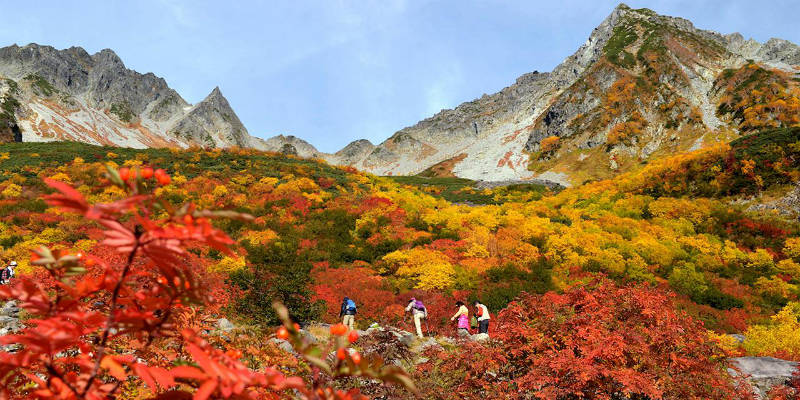 Mountain hiking in autumn