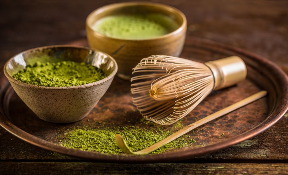 Matcha green tea is traditionally made using a bamboo whisk.