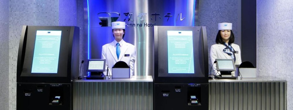 Robot staff await your arrival at Henn na Hotel in Hamamatsucho.