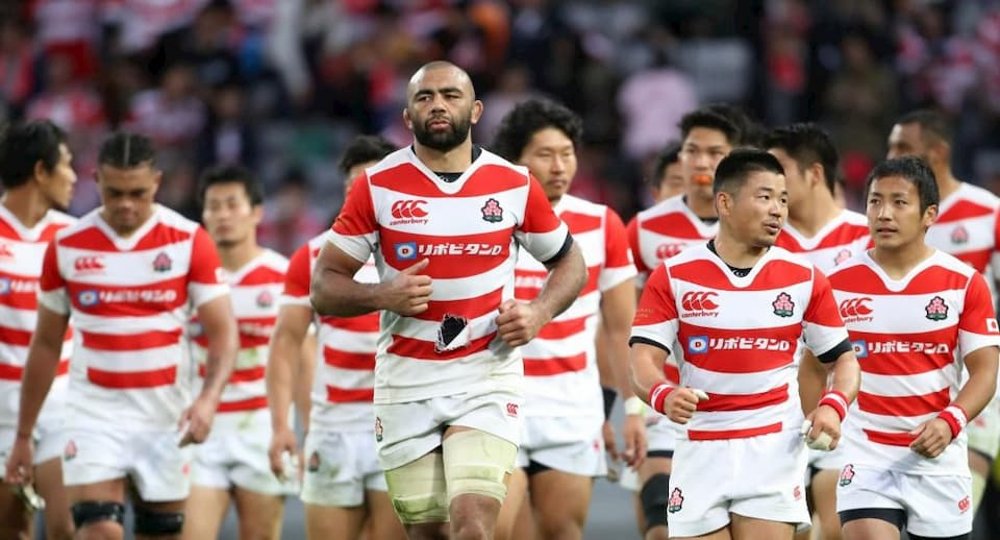 Japan are led by Michael Leitch (centre), who plays for the Toshiba Brave Lupus in Japan Rugby League One.