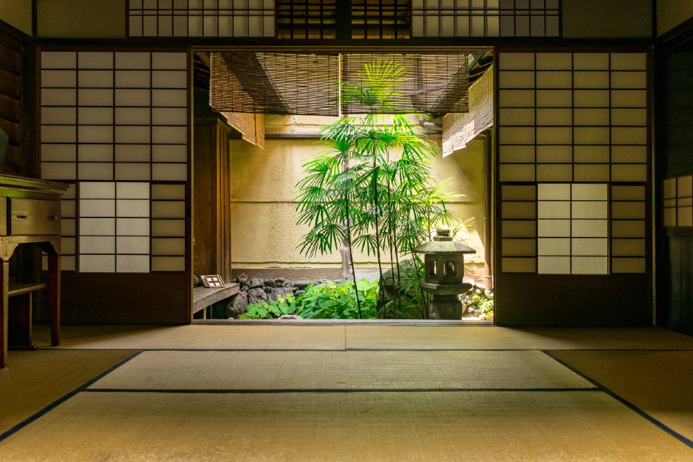 An indoor courtyard is sometimes used to bring a touch of nature into a Japanese home.