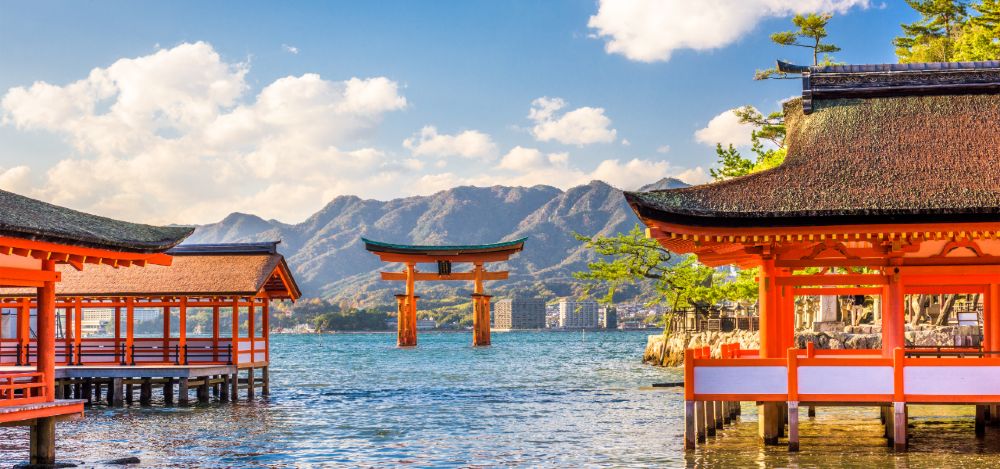 The red torii
        gate at Itsukushima Shrine, Miyajima