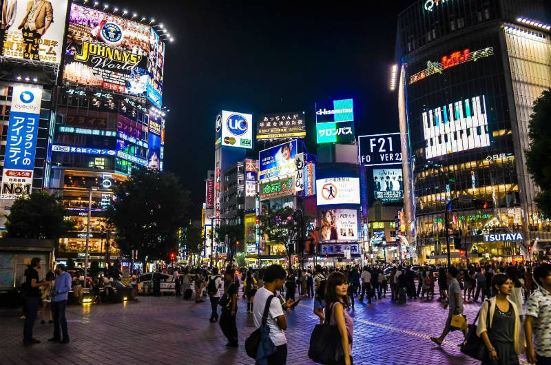 The famous scramble crossing in Shibuya